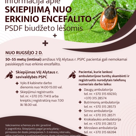Nuo rugsėjo 2 dienos pradėtas nemokamas skiepijimas nuo erkinio encefalito