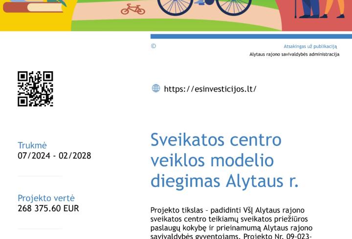 Pradedamas įgyvendinti „Sveikatos centro veiklos modelio diegimas Alytaus rajono savivaldybėje“ projektas