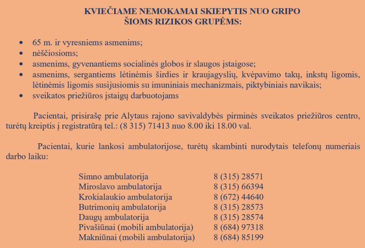 Kviečiame skiepytis nuo gripo